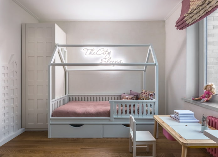 łóżko we wnętrzu dziecięcym