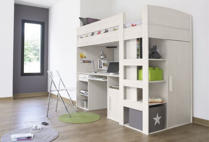 łóżko z miejscem do pracy w pokoju dziecięcym