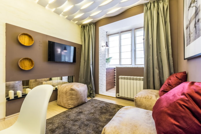 дизайн інтер'єру вітальні з лоджією