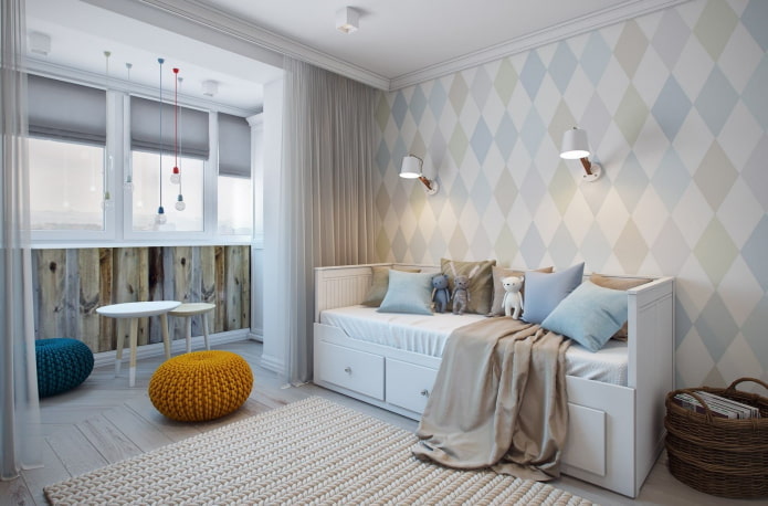 дизайн інтер'єру дитячої з лоджією