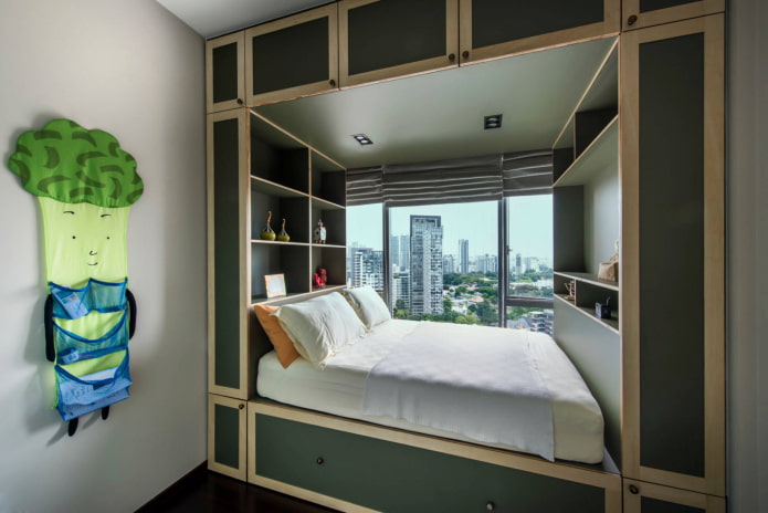 Schmales Zimmer mit Kleiderschränken