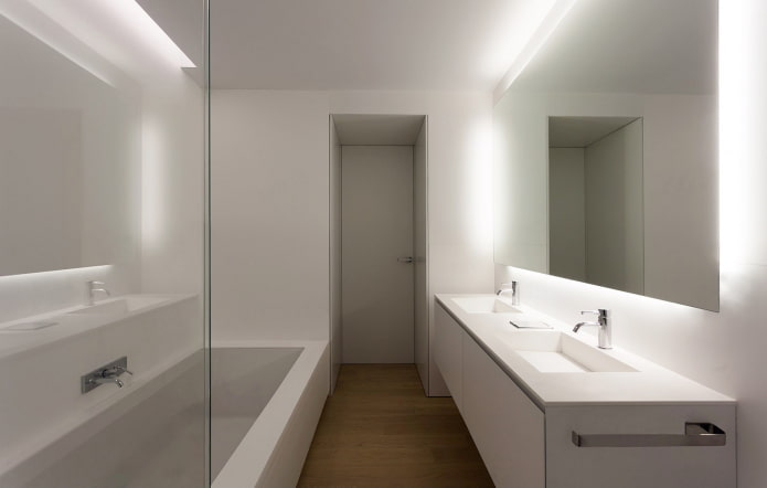 освітлення в інтер'єрі ванної кімнати в стилі мінімалізм