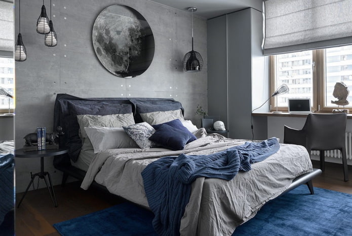 Schlafzimmerdesign in Grau und Blau