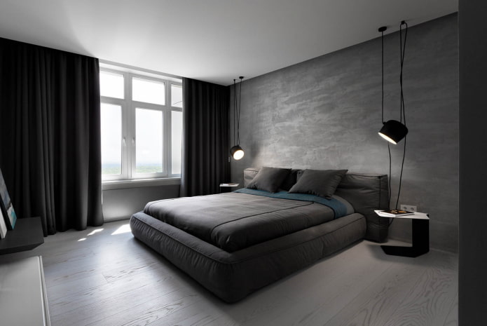 Schlafzimmerdesign in Grau und Schwarz