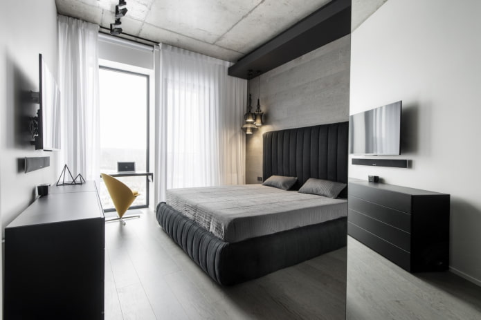 Schlafzimmerdesign in Grau und Schwarz